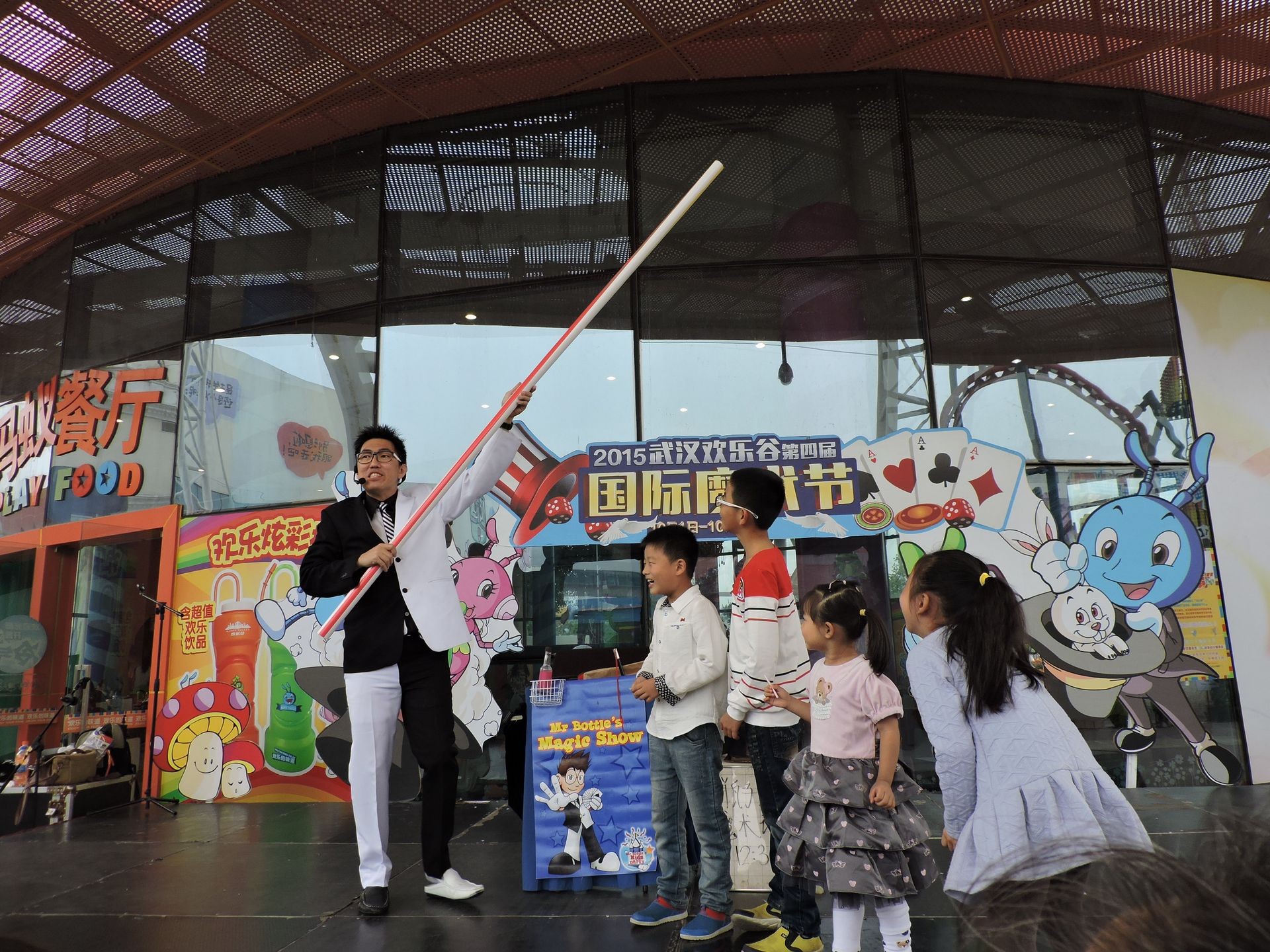 Mr Bottle performing his family magic show